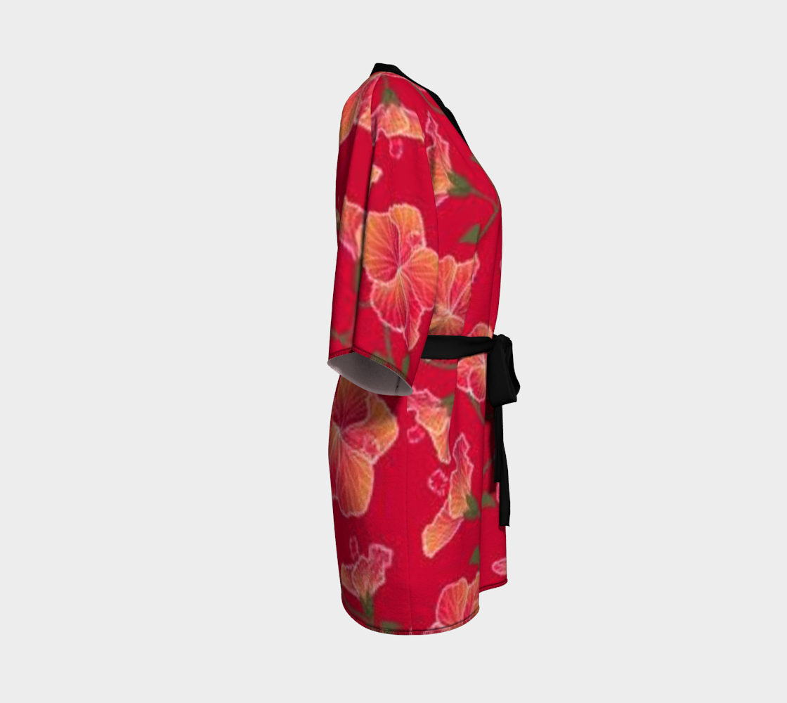 Crimson Hibiscus Silky Knit Short Robe