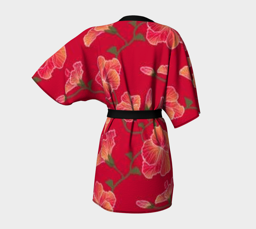 Crimson Hibiscus Silky Knit Short Robe