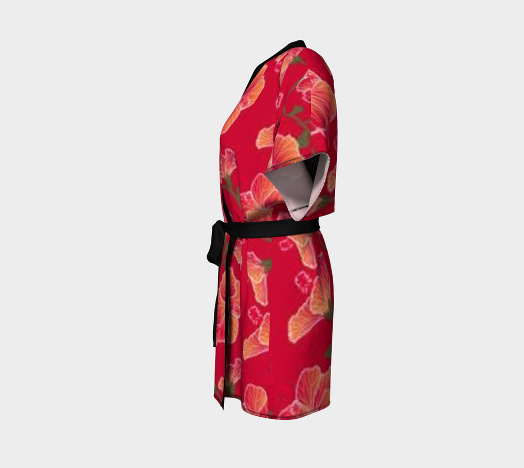 Crimson Hibiscus Silky Knit Short Robe