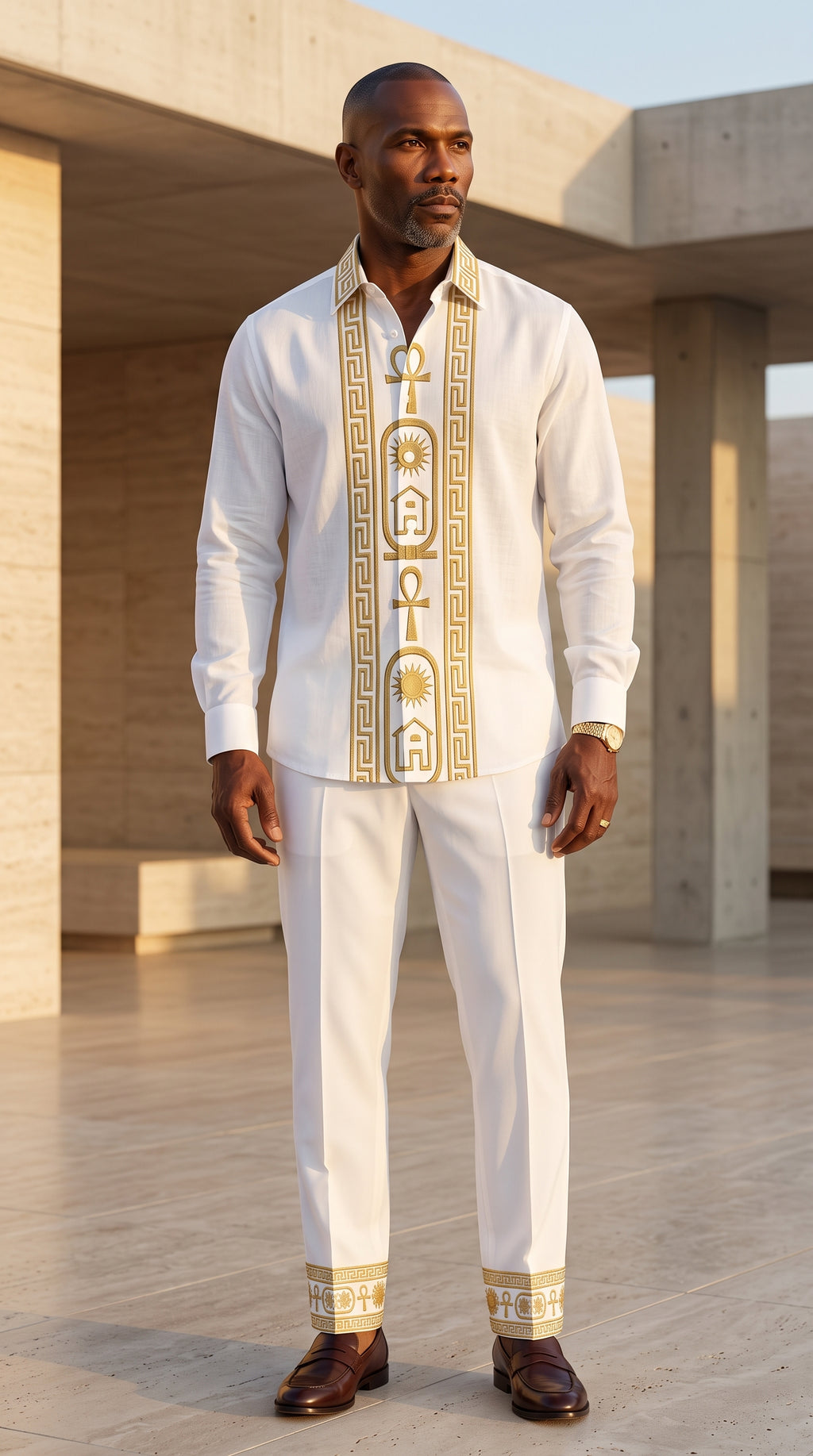 The Pharaoh Gilded Placket Linen-Touch Tunic